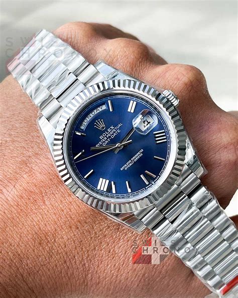 rolex day date gold blue dial|rolex day date smooth bezel.